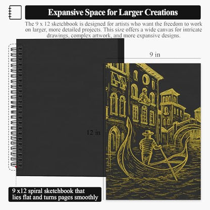 SuFly Black Paper Notebook, 60 Sheets Spiral Bound Sketch Book 9x12, 90lb/150gsm Black Art Paper for Drawing and Painting. - color: Black, size: 9-x-12-inch:1 Pack