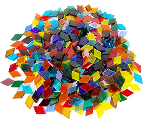 Diamond Transparent Glass Mosaic Tiles, Rainbow Cathedral Stained Glass Sheets Pieces for Crafts, Assorted Colors, 17oz - color: Transparent Rainbow Colors - Rhombus