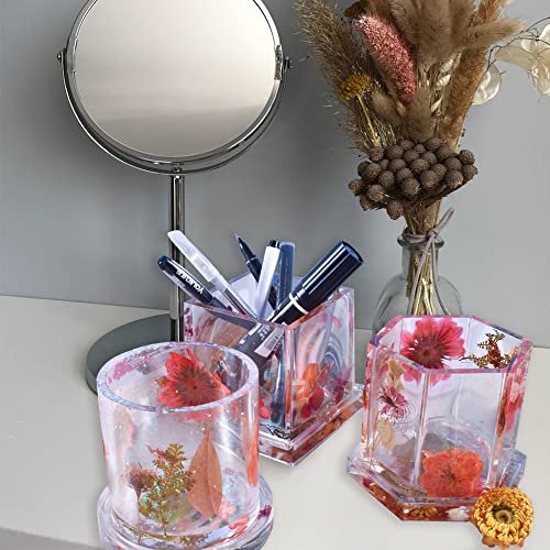 3 Sets Large Silicone Plant Molds, Container Coaster Resin Concrete Mold, Cylinder Cube Hexagon Silicone Mold for Candle Vessel Succulent Planter Pot Pen Holder Jar, Handmade Crafts Supplies - color: 3pc Containers+3pc Coasters