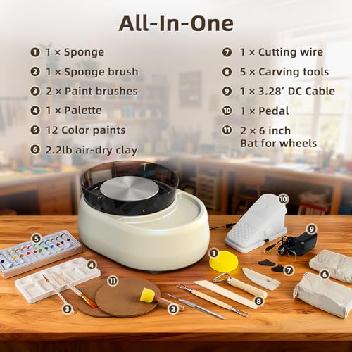 Pottery Wheel for Beginners - Upgraded Pottery Wheel with 6" Turntable with Two-Way Rotation, 2.2lb Clay, Art Supplies Sculpting Tools, Craft Gifts for Teens Kids Adults (Grey) - color: Grey