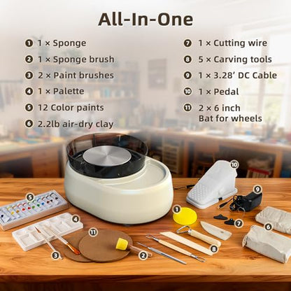 Pottery Wheel for Beginners - Upgraded Pottery Wheel with 6" Turntable with Two-Way Rotation, 2.2lb Clay, Art Supplies Sculpting Tools, Craft Gifts for Teens Kids Adults (Grey) - color: Grey