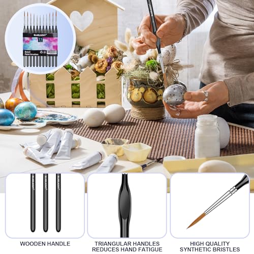 11 Pcs Detail Paint Brushes with Triangular Handles, Paint by Numbers | Paint Brushe for Acrylic Painting, Art, Model, Face, Citadel, Figurine, Watercolor, Oil, Paint by Numbers Kit for Adults - color: Black