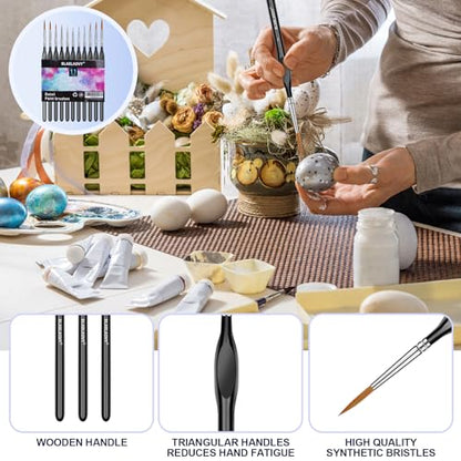 11 Pcs Detail Paint Brushes with Triangular Handles, Paint by Numbers | Paint Brushe for Acrylic Painting, Art, Model, Face, Citadel, Figurine, Watercolor, Oil, Paint by Numbers Kit for Adults - color: Black