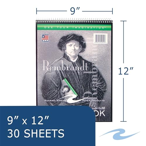 Roaring Spring Rembrandt Topbound Spiral Drawing Art Sketchbook, 9" x 12" 30 Sheets, 60# White Drawing Paper - size: 9" x 12" 30 Sheets, style: Single Book