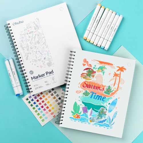 Ohuhu 9"x12" Double-Sided Bleedproof Marker Pad Art Sketchbook 60 Sheets - size: 9" x 12”