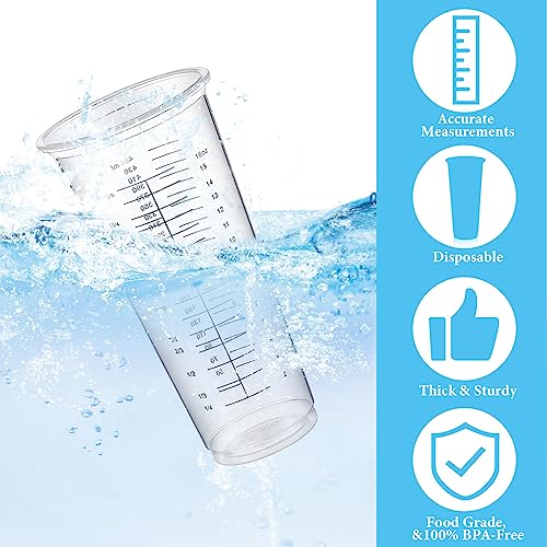Dandat 100 Pcs Disposable Measuring Cups 16 oz Plastic Resin Epoxy Mixing Cups for Liquids Paint Mixing Cooking and Baking Supplies