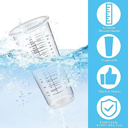 Dandat 100 Pcs Disposable Measuring Cups 16 oz Plastic Resin Epoxy Mixing Cups for Liquids Paint Mixing Cooking and Baking Supplies