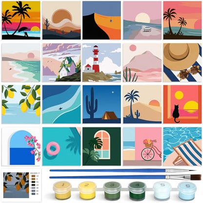 Resholder 20 Pack Paint by Numbers Kit for Adults with Frame, Landscape