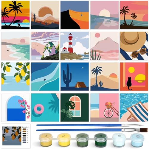 Resholder 20 Pack Paint by Numbers Kit for Adults with Frame, Landscape