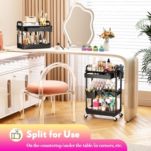 SUNALLY Makeup Cart Organizer with Drawer,3 Tier Rolling Makeup Cart, Black - color: Black, size: 3 Tier