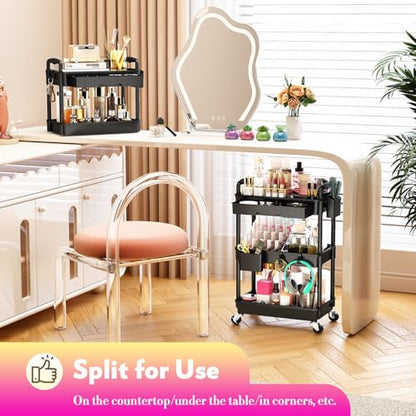 SUNALLY Makeup Cart Organizer with Drawer,3 Tier Rolling Makeup Cart, Black - color: Black, size: 3 Tier