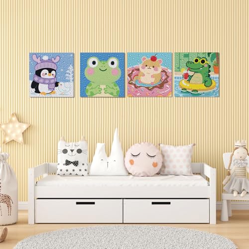 UiSdfuy Diamond Art Kits for Kids, Arts & Crafts Ages 8-12,Diamond Art for Boys Girls,Gem Art 4 Pack Diamond Painting 6"x 6" (Penguin Crocodile Frog) - color: Penguin Crocodile Frog