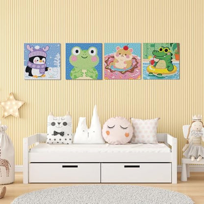 UiSdfuy Diamond Art Kits for Kids, Arts & Crafts Ages 8-12,Diamond Art for Boys Girls,Gem Art 4 Pack Diamond Painting 6"x 6" (Penguin Crocodile Frog) - color: Penguin Crocodile Frog