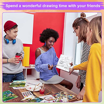 Teling 12 Pcs Pre Drawn Stretched Canvas Kit for Adults Painting Pre Printed Canvas Outline for DIY Painting Party Favor,6 x 6 x 0.6 Inches(Landscape) - style: Landscape