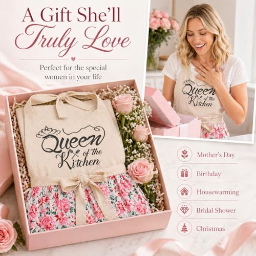 Cute Floral Apron for Women with Pockets, Cotton, Adjustable Straps - color: Pink