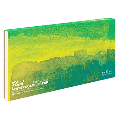 Fluid Watercolor Paper Block, 6 x 12 Inches, 15 Sheets, 140 lb (300 GSM) Hot Press Pad for Artist Painting and Wet Media - size: 6 x 12