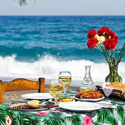 durony 2 Packs Hawaii Palm Leaves Plastic Tablecloths Table Cover 54 x 108 Inches Plastic Hawaii Luau Party Table Cloth Cover for Hawaii Luau Birthday Summer Tropical Party Supplies - style: Green Hawaiian