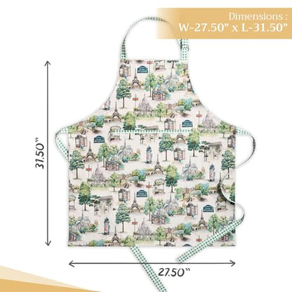 Maison d' Hermine Aprons for women with Pocket 100% Cotton (27.50"x31.50") | Adjustable Neck Strap & long ties Apron Men Chef Wedding Cooking Gardening Server Maid - color: 063 - Paris Voyage