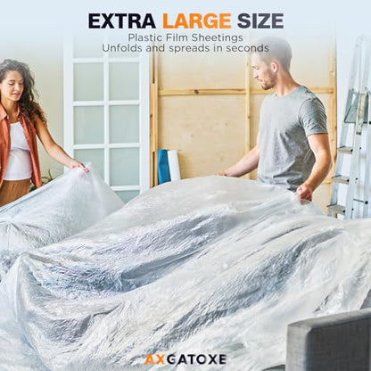 Axgatoxe 12 x 9 Ft Plastic Drop Cloths for Painting (1-Pack) | Plastic Painter's Sheeting & Tarps for Painting Supplies, Waterproof & Dust-proof Furniture/Couch/Floor Protection Cover - size: 1-Pack