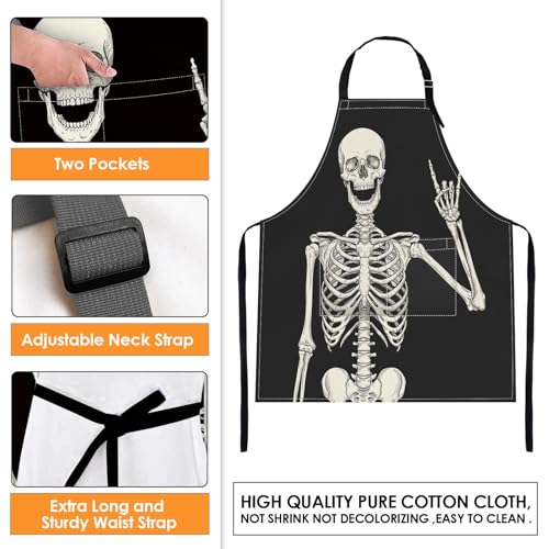 Britimes Apron with Pockets, 32x28 inch, for Women Men, Black Skull - color: Black Skull