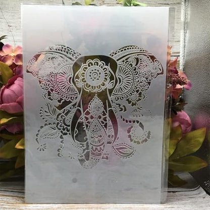 TIAMECH A4 Reusable Elephant Stencil for Painting | Mandala Elephant with Big Ears for Totem Layering Template, DIY Wall Art, Wood Furniture, Scrapbook & Crafts (8.3x11.7inch) - style: Mandala Elephant