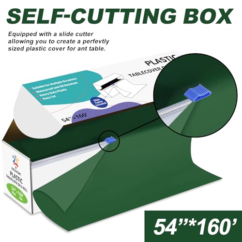 54IN X 160FT Plastic Table Cover Roll with Cutter Box, Cut to Size Plastic Table Cloths for Parties, Birthday, (Green, 54"x1920") - color: Green, size: 1920" x 54" (Rectangular)