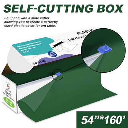 54IN X 160FT Plastic Table Cover Roll with Cutter Box, Cut to Size Plastic Table Cloths for Parties, Birthday, (Green, 54"x1920") - color: Green, size: 1920" x 54" (Rectangular)