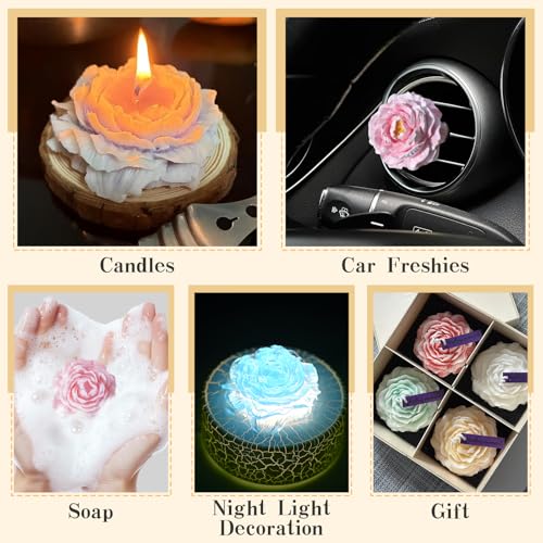 Peony Candle Mold, 3 Cavity Peony Flower Making Mold - color: 3 Cavity Peony Flower Silicone Molds