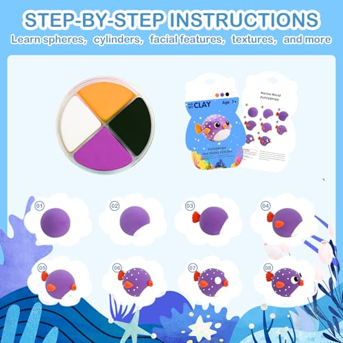 Air Dry Clay Kit - 12 Marine Animal Modeling Clay for Kids, Complete DIY Clay Craft Set with Sculpting Tools & Step-by-Step Tutorials, Ultra Soft & Non-Sticky Clay, Children's Day Gift Ideas - color: Clay Marine Kit