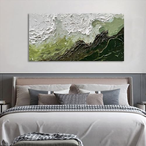 Art 24x48 Inch Hand-Painted Green and White Texture Oil Painting Modern Abstract Canvas Art Home wall Decoration - color: Dn171