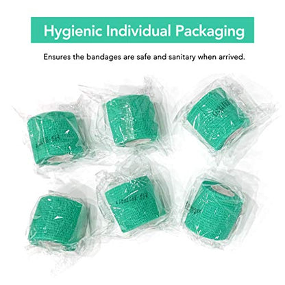 RISEN Cohesive Bandage 2” x 5 Yards, 6 Rolls, Self Adherent Wrap Medical Tape, Adhesive Flexible Breathable First Aid Gauze Ideal for Stretch Athletic - color: Mint Green, size: 6 Count (Pack of 1)