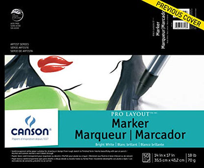 Canson Artist Series Pro Layout Marker Pad, 14” x 17”, Fold-Over Cover, 50 Sheets (100511049), 14" x 17", White (Pack of 12) - size: 14" x 17" (Pack of 12)
