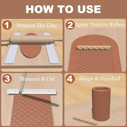 Maiguinzaa 10-Pack Clay Texture Rollers, Polymer Clay Tools