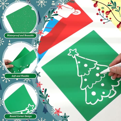 Henoyso 24 Pcs Winter Stencil for Kids 8 Inch Reusable Christmas Templates | Plastic, Drawing Painting Templates, Snowflake, Gingerbread, Candy Cane, Blue White Red, Wood Paper Scrapbook, DIY Art Crafts - style: Winter Style