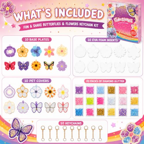 DIY Glitter Craft Kit with Keychains - Mess-Free Arts and Crafts for Kids Ages 4-8, Fun Shake-It Activity, Creative Travel Toys, Party Favors & Birthday Gifts for Girls 4-9 - color: Purple