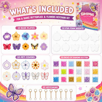 DIY Glitter Craft Kit with Keychains - Mess-Free Arts and Crafts for Kids Ages 4-8, Fun Shake-It Activity, Creative Travel Toys, Party Favors & Birthday Gifts for Girls 4-9 - color: Purple