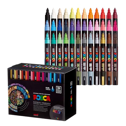 POSCA® PC-5M Paint Markers, Medium (1.8-2.5mm), Assorted, 36 Pack & Caddy - size: 1 Count (Pack of 36), style: Round Tip