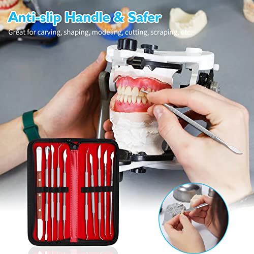 10PCS Stainless Steel Dental Wax Carving Tools Wax Carver Carving Set Surgical Dental Sculpture Knife Instrument Kit with Case
