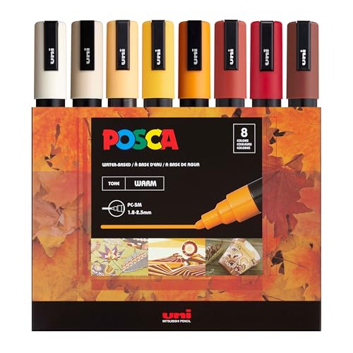POSCA® PC-5M Paint Markers, 8 Count Warm Tone Medium Reversible Tip Set - color: Warm