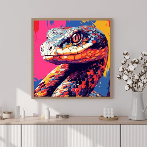 Artunion Framed Paint by Numbers Kit for Adults Beginners & Kids Ages 8-12,Colorful Snake Paint by Number with Frame,Animal Easy Paint by Numbers Kit on Canvas 10 * 10 Inch Without Easel - color: ZXT-386-F