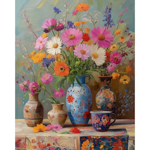 Natuyalo Paint by Numbers Kit for Adults Beginner, Vase on Table Adult Paint by Number Kits on Canvas Without Frame, Flowers Acrylic Paint by Numbers for Home Decor Gift 16x20 inch - color: Color-07