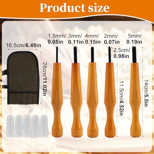 5 Pcs Linocut Carving Tools Set with Storage Bag - Triangular Linoleum & Wood Carving Knife Chisel V Shaped Tools for Linocut Printmaking & Woodcarving (1.5mm, 2mm, 3mm, 4mm, 5mm)
