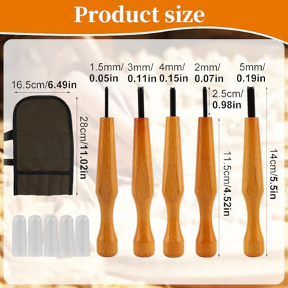 5 Pcs Linocut Carving Tools Set with Storage Bag - Triangular Linoleum & Wood Carving Knife Chisel V Shaped Tools for Linocut Printmaking & Woodcarving (1.5mm, 2mm, 3mm, 4mm, 5mm)