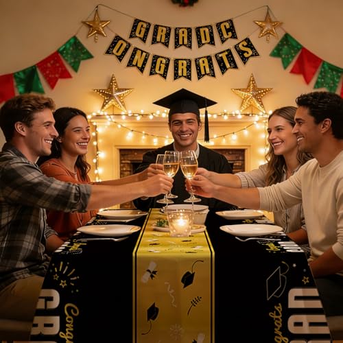 4 Pack Graduation Tablecloth 54"x108" Disposable Plastic Tablecloths Gongrats Grad Tablecover for Graduation Party Supplies (Black and Glod) - color: Graduation Black