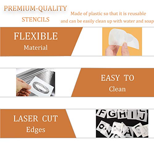 3 Inch Letter Stencils Symbol Numbers Stencil, 68 Pcs Reusable Alphabet Art Craft Templates Interlocking Stencils Kit for Painting on Wood, Wall, Glass, Fabric, Rock, Canvas, Chalkboard, Sign（3Inch） - size: 3 inch