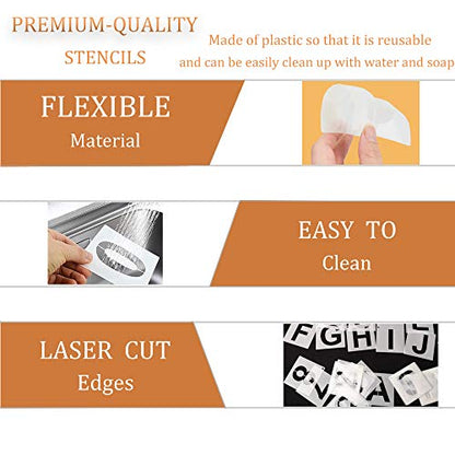 1 Inch Letter Stencils Symbol Numbers Stencil, 68 Pcs Reusable Alphabet Art Craft Templates Interlocking Stencils Kit for Painting on Wood, Wall, Glass, Fabric, Rock, Canvas, Chalkboard, Sign（1Inch） - size: 1 inch