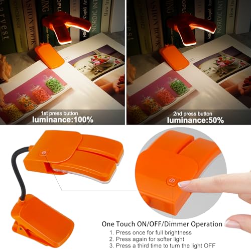 BIGMONAT Battery Operated Clip on Light, Dimmable Brightness Eye Care Book Reading Light, 360°Flexible Gooseneck Night Lighting for Home Office, Reading,Study (Orange, 2Pack) - color: 2Pack - Orange