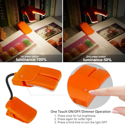 BIGMONAT Battery Operated Clip on Light, Dimmable Brightness Eye Care Book Reading Light, 360°Flexible Gooseneck Night Lighting for Home Office, Reading,Study (Orange, 2Pack) - color: 2Pack - Orange
