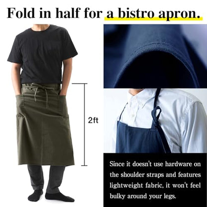 Chef/Bistro Cooking Apron with 2 Large Pockets for Men & Women Lightweight Adjustable Neck Strap Water-repellent - color: Khaki