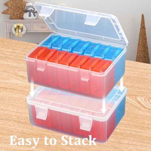 Mathtoxyz Small Bead Organizers(Red, Blue), 30 Pieces Plastic Storage Cases Mini Clear Bead Storage Containers Transparent Boxes with Hinged Lid and Rectangle Clear Craft Supply Case - color: BlueRed - 2P